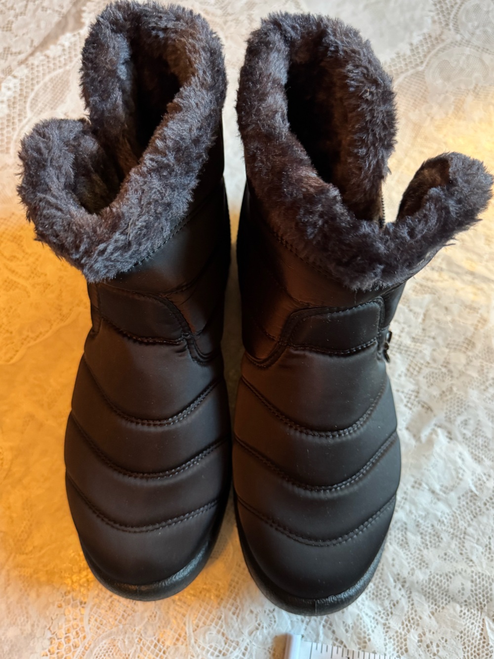 Cozy Black Fur-Lined Winter Zip Ankle Boots for Women -Size 9.5 (41)